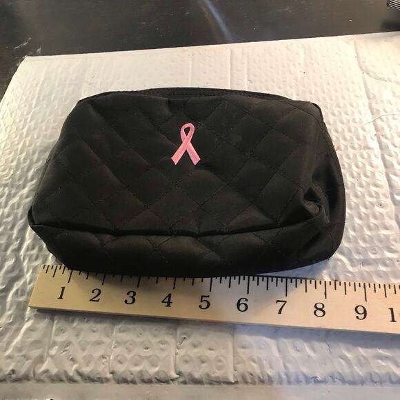 BREAST CANCER AWARENESS BLACK MAKEUP BAG with PINK RIBBON - Picture 5 of 8